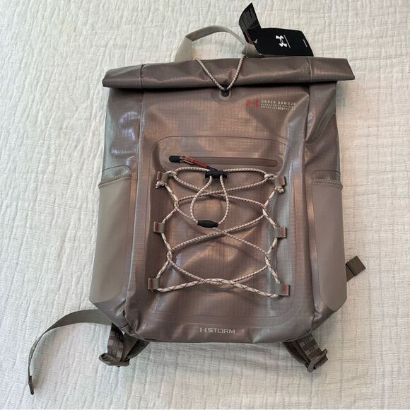 $200 Under Armour Storm Backpack Summit Brown Waterproof Roll Top Magnetic Close - Picture 1 of 8